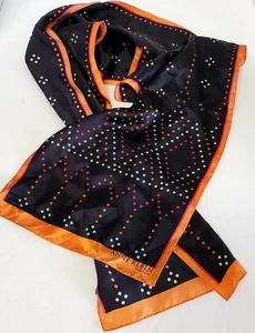 VTG Anne Klein Scarf Silk Geometric Black/Melon/PInk/Whit Rectangle 10x58 Signed - Picture 1 of 4