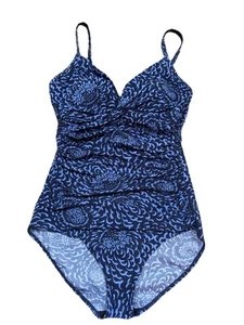L.L. Traje de baño de una pieza con estampado floral azul frijol talla 12 largo - Imagen 1 de 10