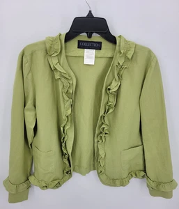 Harve Bernard Collection Jacke Damen 10 grün Leinen Rüschen vorne offen künstlerisch - Bild 1 von 9