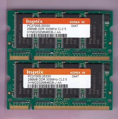 512MB 2x256MB PC2700S HYNIX HYMD232M646D6-J AA DDR-333 LAPTOP SODIMM Memory Kit - Image 1 of 4
