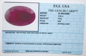 EGL USA TESTED AND CERTIFIED OVAL RED 0.58CT RUBY - Picture 1 of 3