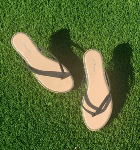 Womens Black Rhinestone Flip Flop Sandals - Picture 1 of 2