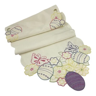 Easter Decor Table Runner Spring Egg Butterfly Embroidered Heirloom Design 70in  - Image 1 of 4