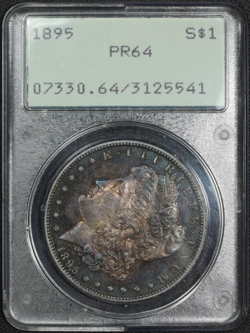 1895 Proof Morgan Silver Dollar (Toned) Rattler Holder PCGS PR 64 Cover