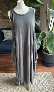 Grey Sleeveless Round Neck Throw On Relaxed Fit Jersey Dress Made In Uk One Size - Picture 1 of 2