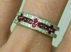 Wedding Band Ring 14K White Gold Plated 2Ct Round Lab Created Pink Ruby - Picture 1 of 5