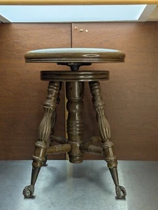 Antique Victorian A Merriam Co Brass Eagle Clawfoot Glass Organ Piano Stool 1900 - Picture 1 of 21