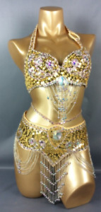 2023 Women's Beaded Sequin Belly Dance Suit Belt+bra Clothing HOT