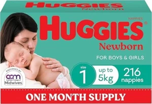 Huggies Newborn Nappies Size 1 (up to 5kg) 216 Count - Picture 1 of 6