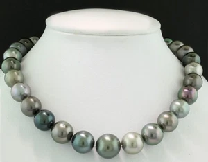 Tahitiperlenkette multicolor 11-14 mm Top Lüster 585 WG Wert 18.000 EURO - Picture 1 of 4