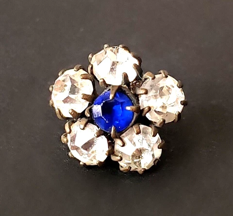 Little Prong Set Glass Paste Jewels Blue Rhinestone Antique Button Sweetie Cover