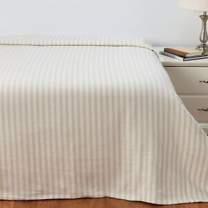 NIP Pendleton Ticking Stripe Blanket $179 FULL / QUEEN Natural Cotton Polyester