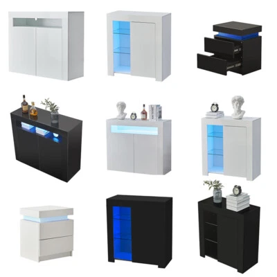 High Gloss LED Bedside Table Cabinet Cupboard Side End Table Living Room CLIPOP