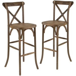 Flash Furniture HERCULES Series Wood Cross Back Barstool Dark Antique 2 Pack - Picture 1 of 9