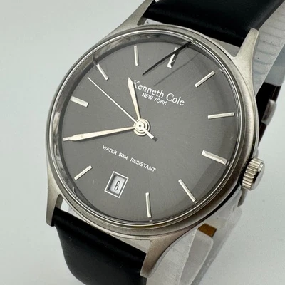 Kenneth Cole Quartz Watch Men Silver Black Steel Date KC1193 Analog New Battery - Image 1 of 4