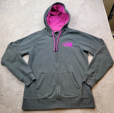 Sudadera con Capucha The North Face Cremallera Completa Para Mujer Grande Gris Rosa Bordado Chaqueta Bolsillos Foto 1 de 4