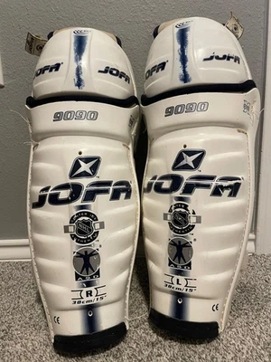 Caneleiras de hóquei vintage Jofa 9090 15 polegadas grande sênior branco marinho LEIA - Imagem 1 de 4