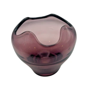 Vintage Wikinger Kunst Glas Efeu Schale Vase Amethyst lila 4" Durchmesser 4" hoch - Bild 1 von 6