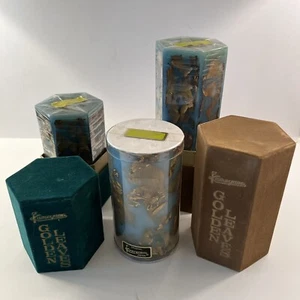 Set Of 3 VTG NIB Kameyama Golden Leaves Pillar Candle Meadow Mist Scent - Picture 1 of 5