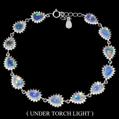 925 Sterling Silver Bracelet Pear Fire Opal 7x5mm Natural Gemstone Jewelry 7.5in - Image 1 of 4