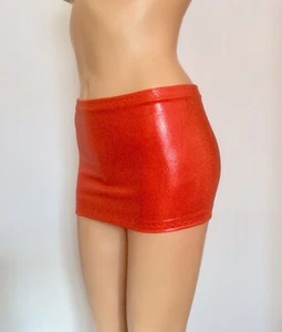 Micro Mini Skirt Burnt Orange Metallic Shiny Party Club Stretch Wet Look M107 - Picture 1 of 11