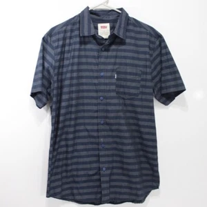 Levi's Mens Short Sleeve Button Down Shirt Blue Gray Stripes Size Medium - Picture 1 of 4