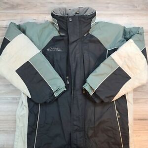Columbia Sportswear Snow Ski Jacket BLACK WHITE GREEN Heavy Thick Warm Sz Medium