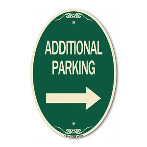 Additional Parking Sign (Right Arrow) 12" x 18" Green & Tan Aluminum Oval Sign - Picture 1 of 4