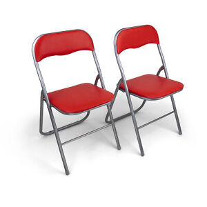 2 folding leatherette chairs - silver-red - 2 chairs - solid construction