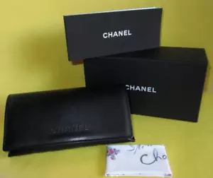 CHANEL BLACK FAUX LEATHER QUILTED EYEGLASS CASE & BOX & KARL LAGERFELD CLOTH NEW - Picture 1 of 11