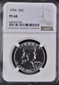 1954 Silver Proof Franklin Half Dollar NGC PF68 - Picture 1 of 2
