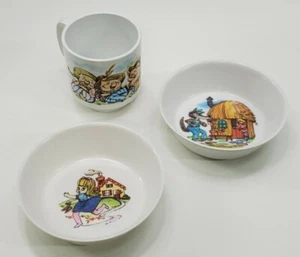 Three Little Pigs Ricitos de Oro Melamina Oneida Ware 2 Cuencos y 1 Taza - Imagen 1 de 12