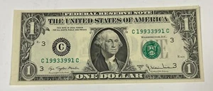1977 A Philladelphia Fancy Serial Number Trinary Radar Note C 19933991 C - Picture 1 of 2