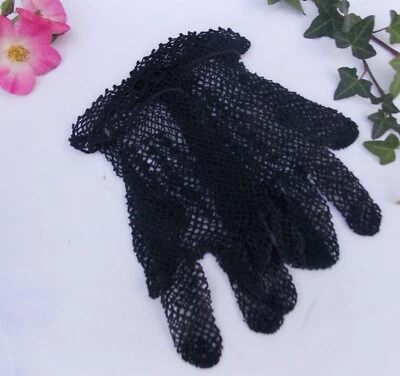 ANCIEN GANTS EN DENTELLE NOIR CROCHET - Photo 1/4