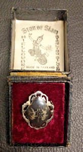 Vintage "Star of Siam" Nielloware Sterling Silver Brooch Pin Made in Thailand - Picture 1 of 4
