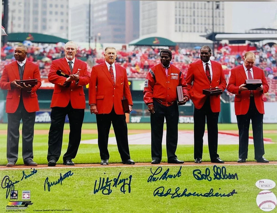 LOU BROCK SUTTER OZZIE SMITH BOB GIBSON HERZOG SCHOENDIENST SIGNED 11X14 PHOTO - Image 1 of 1