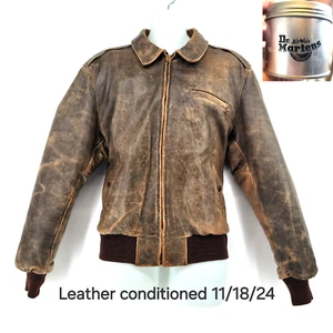 Giubbotto Bomber Vintage Pelle Marrone Invecchiato Uomo XL The Sharper Image - Foto 1 di 20