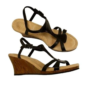 Rockport Adiprene by Adidas Wedge Sandal Straps Leather & Cork Brown Women's 9.5 - Picture 1 of 11