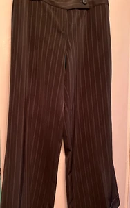 Studio 1940 Black Pinstripe Flat Front Zip Pants Cuffed Size 14P Wide Leg Women - Picture 1 of 9