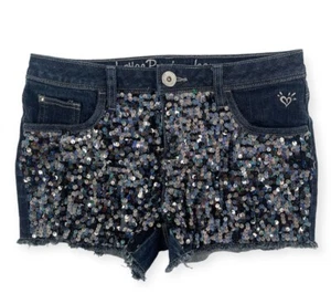 Justice Colored Sequined Sparkling Denim Girl's Size 12 1/2 Midi Shorts - Picture 1 of 12