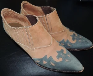 Circle S Brand Ankle Boots Tan Blue Cowboy Corbal SEXY Size 7 8 EUC  - Picture 1 of 7