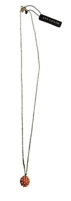 Ann Taylor Long Silver-Tone Necklace With Coral Beaded Orb Pendant NWT - Image 1 of 4