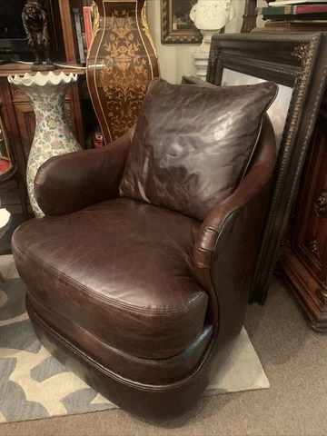 Pair Of Preowned Century Furniture Leather Swivel Chairs Cover
