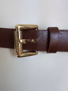 MICHAEL KORS Brown Faux Leather Belt With Gold Buckle Size 12 adjustable - Picture 1 of 7