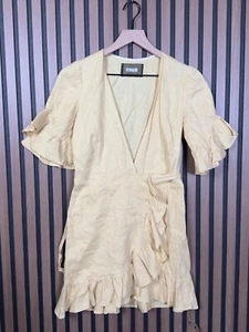 New Reformation Wrap Dress Small Womens Yellow 100% Linen Ruffled Tulip Mini - Picture 1 of 7