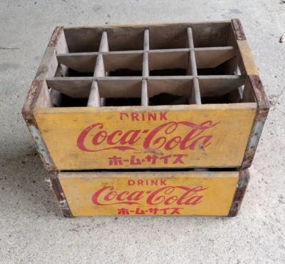 CAJA Caja de Madera Coca-Cola Japón Antiguo Almacenamiento Interior 35×14×26cm Juego de 2 F/S JP Foto 1 de 3
