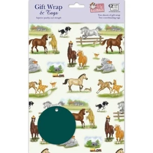 HORSE PONY WRAPPING PAPER 2 SHEETS & TAGS GIFT WRAP COUNTRYSIDE *FREE POSTAGE* - Picture 1 of 3