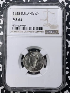 1935 Ireland 6 Pence Sixpence NGC MS64 Lot#G8956 Choice UNC! - Picture 1 of 3