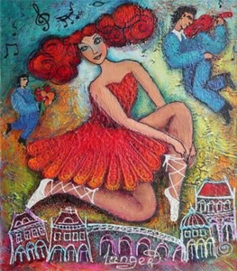 Langer Untitled Hand Signed Unique Canvas Acrylic Musician Ballerina Dance Art - Picture 1 of 1