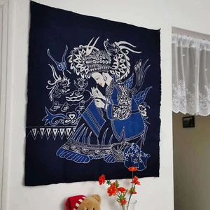 Natürlicher Indigo Batik Wandteppich Wandhängung, Baumwolle 30x35"" - Damenstickerei - Bild 1 von 7